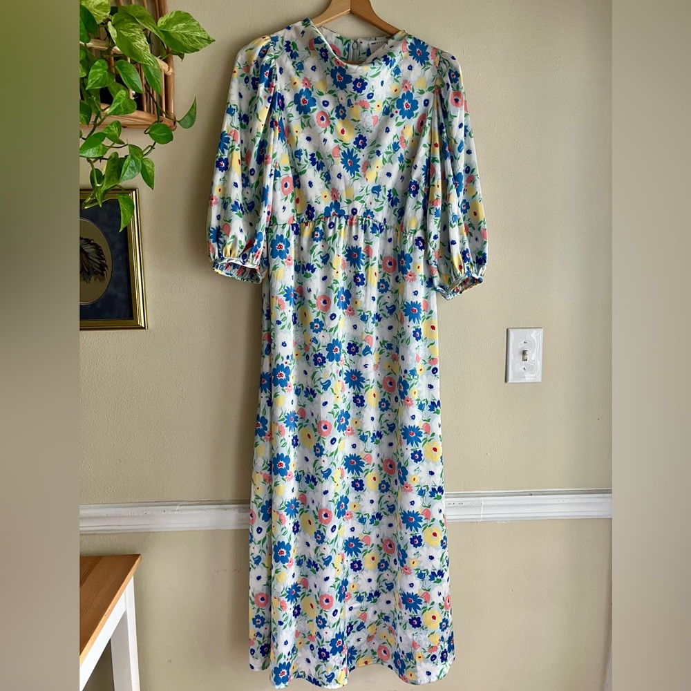 SOLD 🎉ASOS DESIGN Maternity Floral Long Dress W/Slit Empire Waist Puffed Sleeves